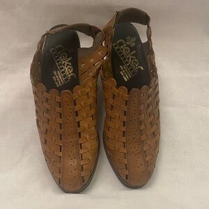 Women’s Brown Woven Leather Sling Backs by Rieker Antistress.